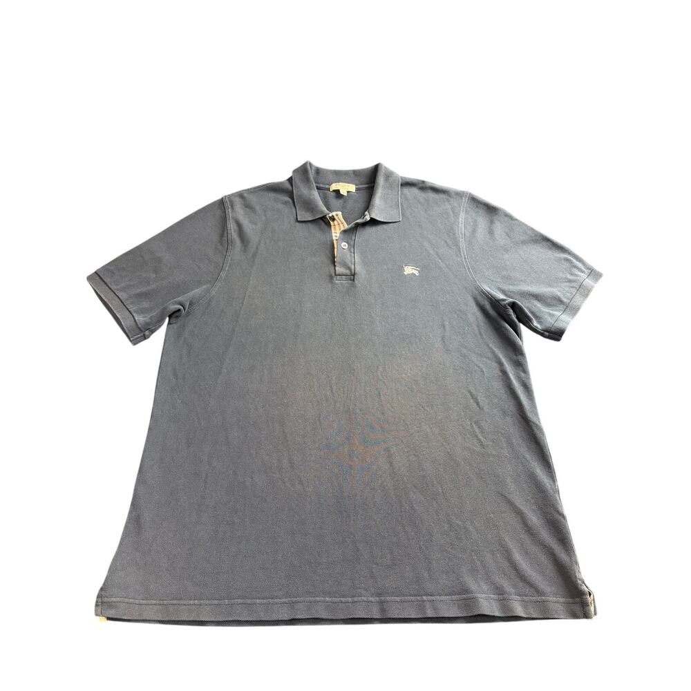 Burberry London Men’s Classic Black Polo with Nova Check Placket Size XL